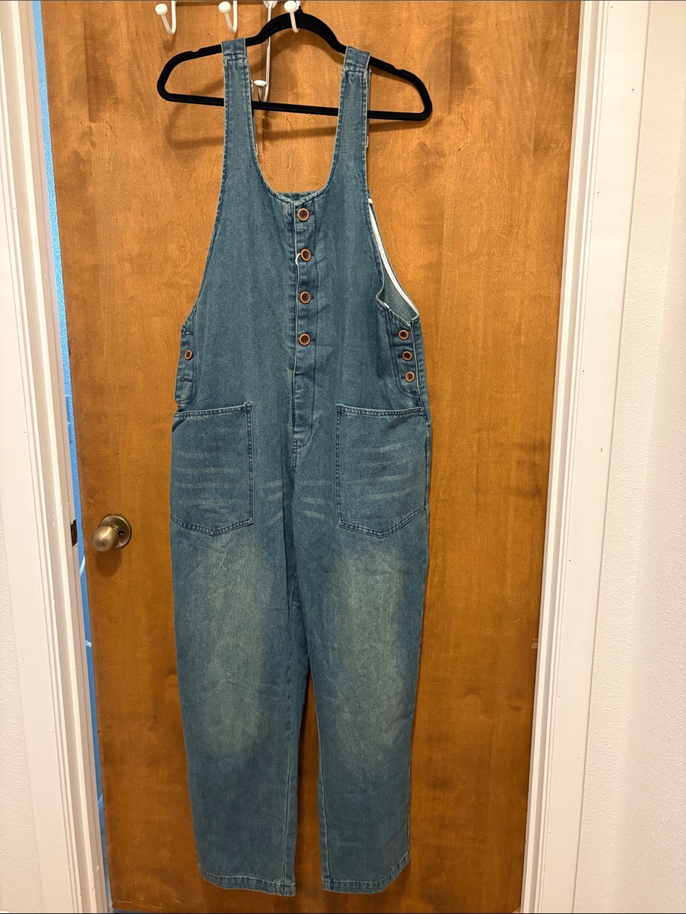 632. Cotton Women's Denim Blue Denim Overalls Jumpsuit